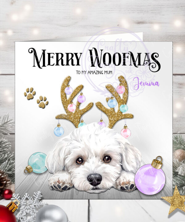 2807 maltese personalised dog antlers christmas card 1