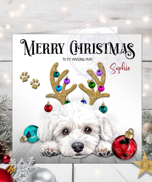 2807 maltese personalised dog antlers christmas card 2