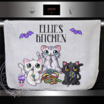 2835 personalised candy spoopy kitties halloween kitchen teatowel 1
