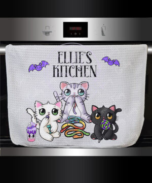 2835 personalised candy spoopy kitties halloween kitchen teatowel 1