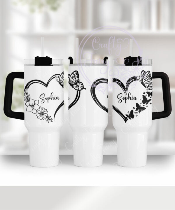 personalised butterfly hearts large 40oz stanley style tumbler cup