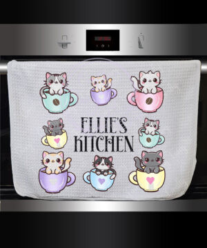 2855 personalised teacup kawaii kitties kitchen tea towel 1