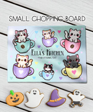 2856 personalised teacup kawaii kitties kitchen chopping board 1