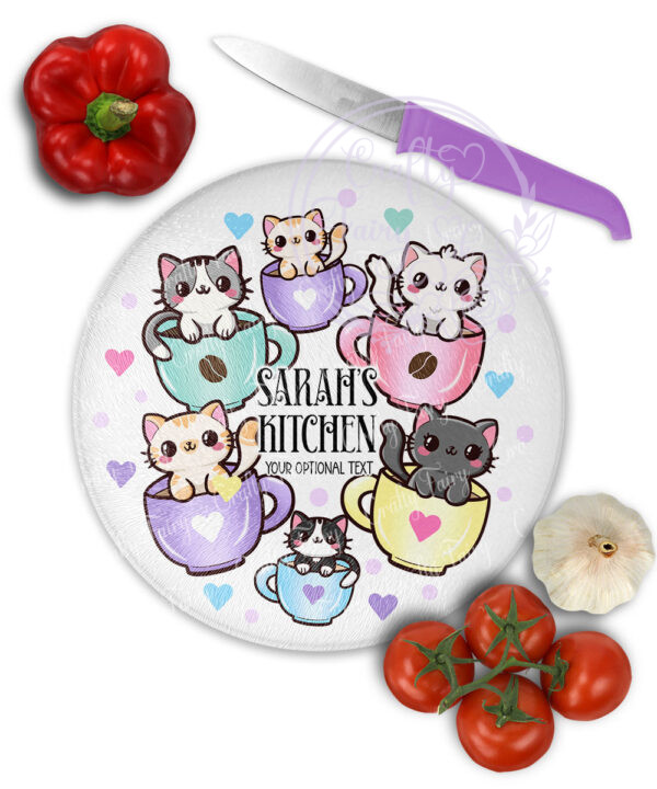 2857 personalised teacup kawaii kitties round cutting board