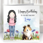 personalised doodle dog lover lady & flowers birthday card lots of dog breeds