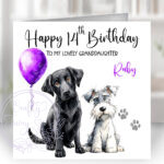 personalised doodle dog & balloon birthday card for dog owner lots of dog breeds