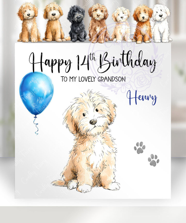 Personalised Cockapoo Doodle Dog & Balloon Birthday Card - Personalised ...