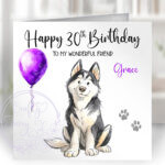 2916 husky personalised dog birthday card