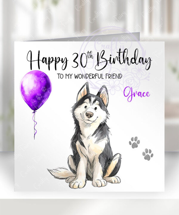 2916 husky personalised dog birthday card