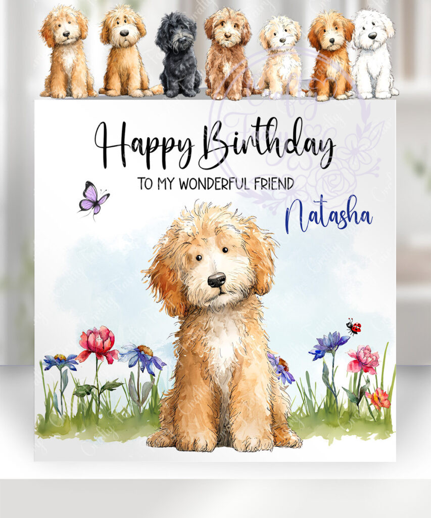 Personalised Cockapoo Doodle Dog & Flowers Birthday Card - Personalised ...