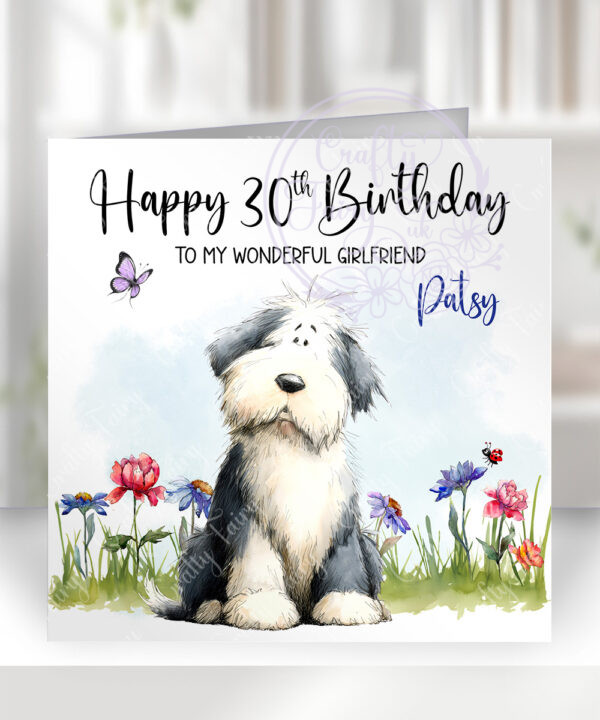 2988 old english sheepdog personalised dog birthday card