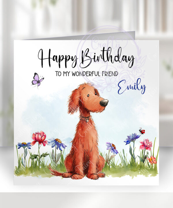 2995 red setter personalised dog birthday card
