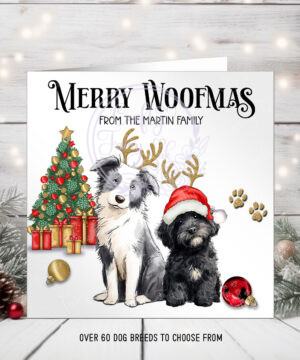 personalised doodle dog with antlers christmas card lots of dog breeds