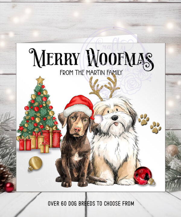 personalised doodle dog with antlers christmas card lots of dog breeds