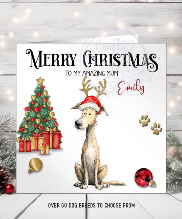 personalised doodle dog with antlers christmas card lots of dog breeds