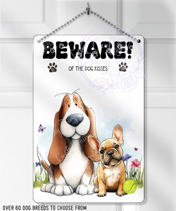 3016 personalised basset hound frenchie beware dog kisses metal sign