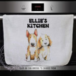 personalised cute doodle dogs waffle tea towel lots of dog breeds