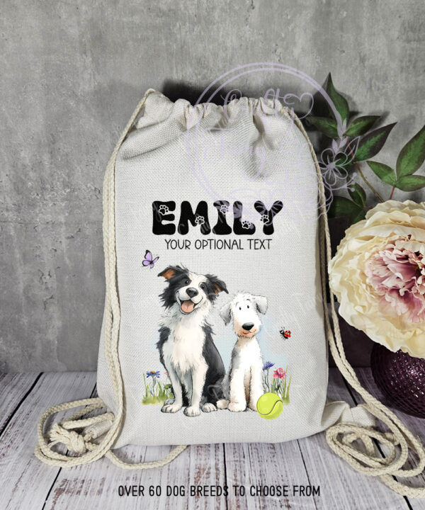3033 personalised border collie dog drawstring bag 1
