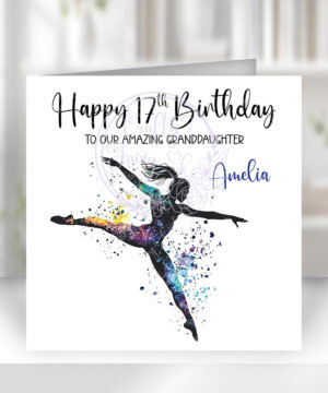 personalised watercolour female dancer gymnast birthday card