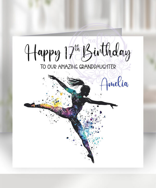 personalised watercolour female dancer gymnast birthday card