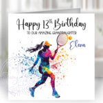 3046 personalised female tennis girl birthday card 1