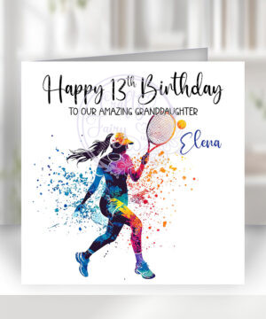 3046 personalised female tennis girl birthday card 1