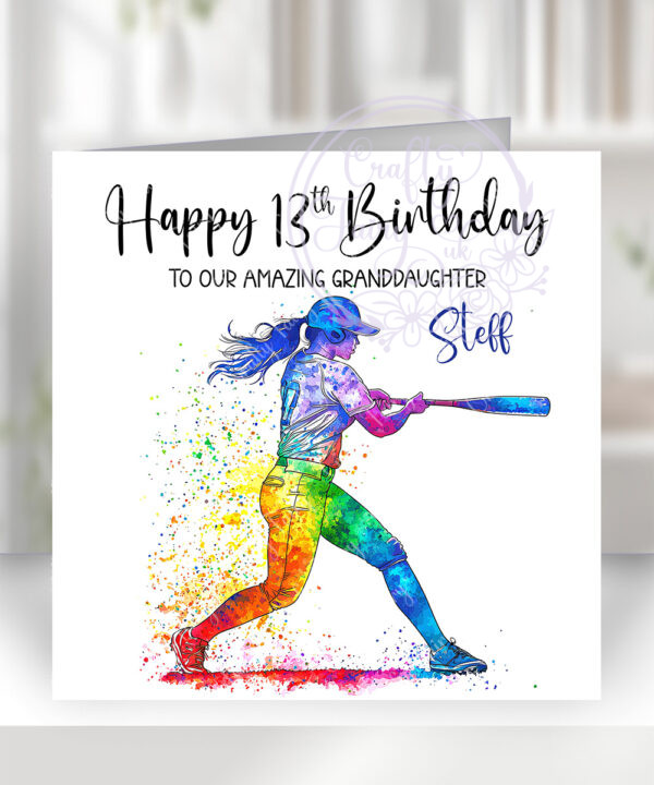 3048 personalised female baseball softball girl birthday card 1