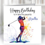 3049 personalised female golfer girl birthday card 1