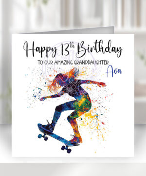3051 personalised female skateboarder girl birthday card 1