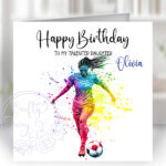 3052 personalised female footballer girl birthday card 1