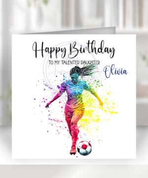 3052 personalised female footballer girl birthday card 1