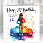 3053 personalised female racing car driver birthday card 1