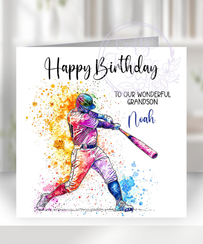 Personalised Watercolour Colourful Male Baseball Player Birthday or ...