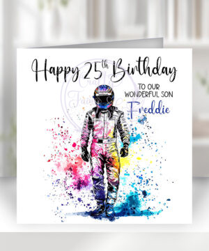 3061 personalised male car racing birthday card 1