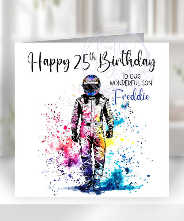 3061 personalised male car racing birthday card 1