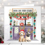 personalised doodle dog in kitchen christmas card lots of dog breeds