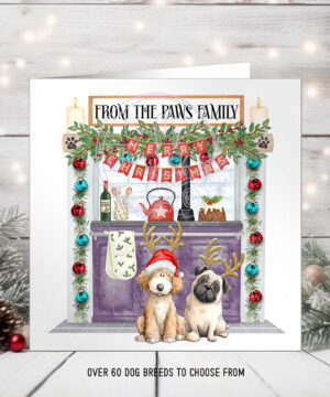 personalised doodle dog in kitchen christmas card lots of dog breeds