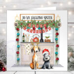 personalised doodle dog in kitchen christmas card lots of dog breeds