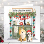 personalised doodle dog in kitchen christmas card lots of dog breeds