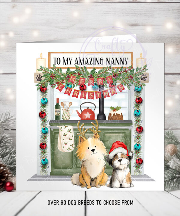 personalised doodle dog in kitchen christmas card lots of dog breeds