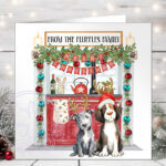 personalised doodle dog in kitchen christmas card lots of dog breeds