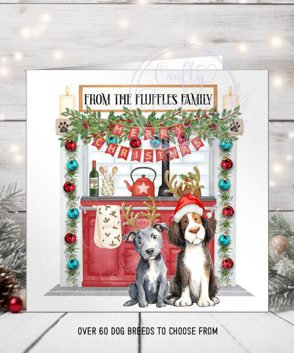 personalised doodle dog in kitchen christmas card lots of dog breeds