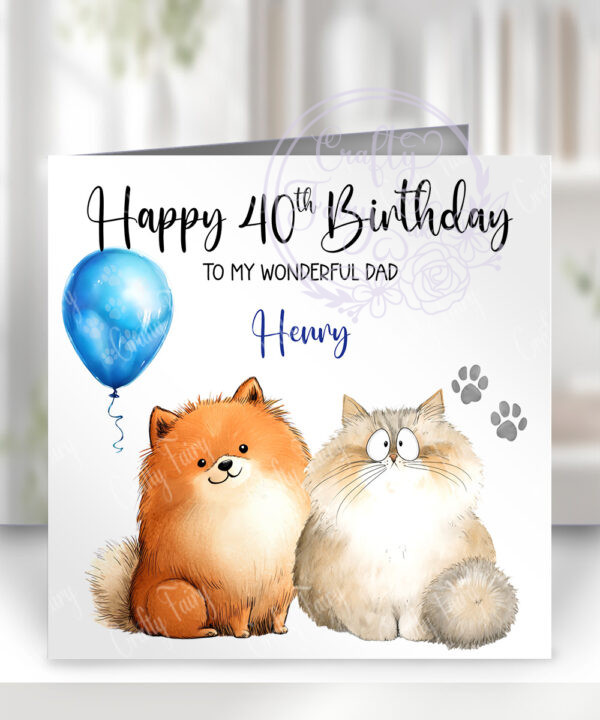 3065 personalised persian cat pomeranian dog birthday card 1