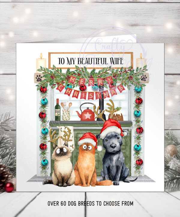 3067 personalised cat staffie dog aga kitchen st bernard xmas card 2