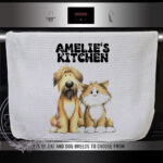 personalised doodle dogs & cats waffle tea towel lots of breeds