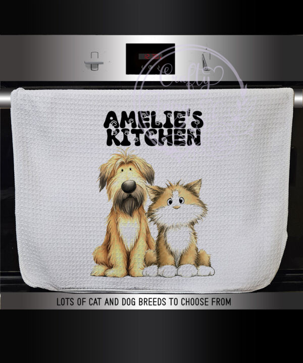 personalised doodle dogs & cats waffle tea towel lots of breeds