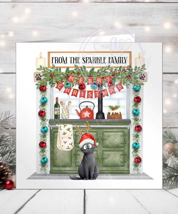 3094 personalised cat aga kitchen xmas card 2