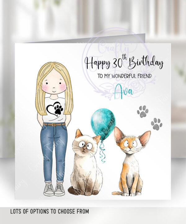 3125 personalised lady cat birthday card 1