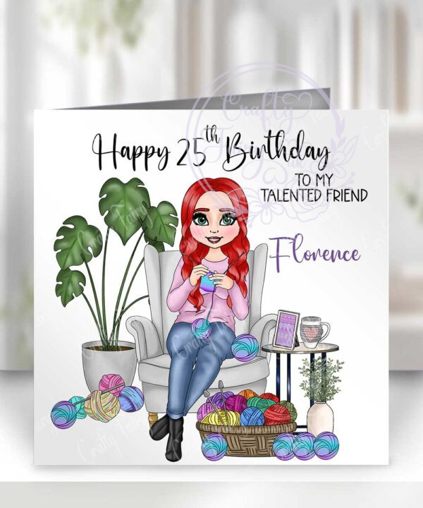 3146 personalised knitting lady birthday card 1