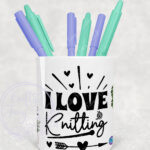 3153 personalised knitting lady pen pot 2